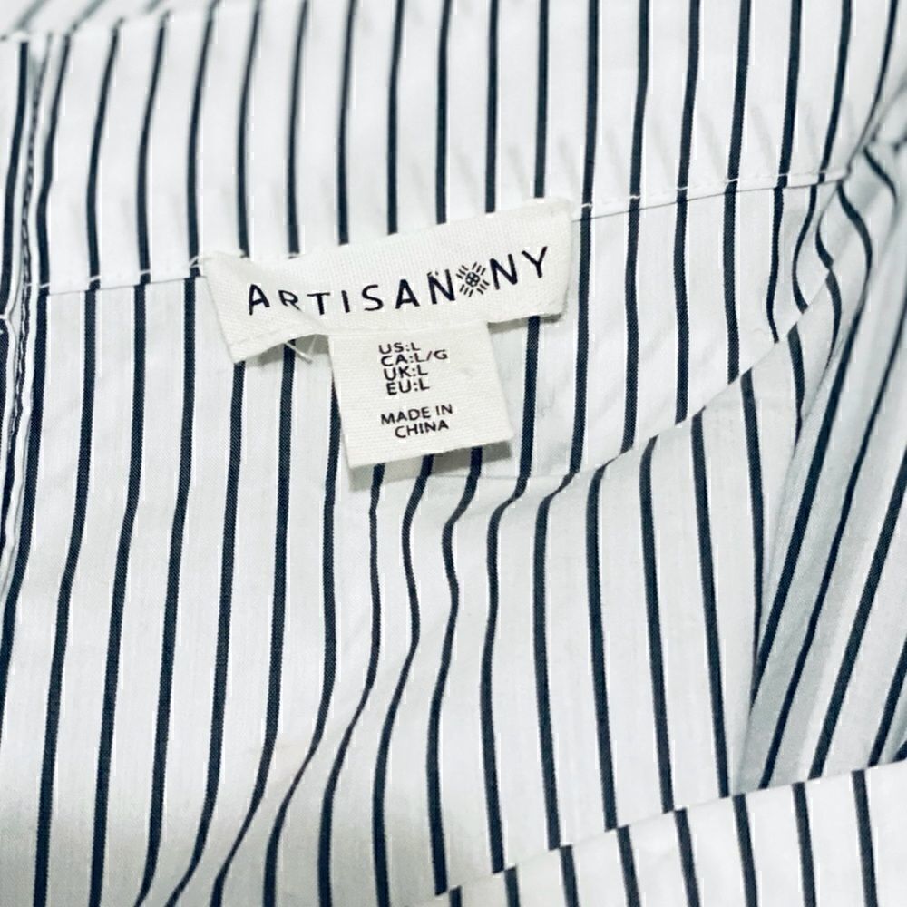 Artisan NY  Off The Shoulder Stripe Cotton Button Down Shirt - Picture 12 of 13